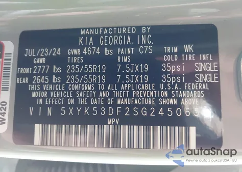 2025 Kia Sportage Sx-Prestige from USA, damaged, VIN 5XYK53DF2SG245065